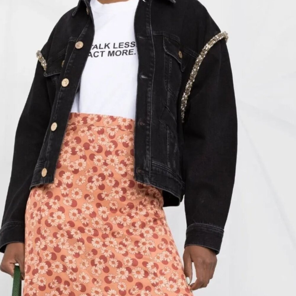 NWT Sandro Pascaline Floral & Polka Dot Midi Skirt in Antique Rose L $ 340 - Picture 2 of 13